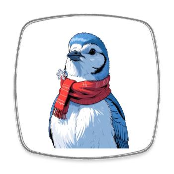 Winter Bird with Red Scarf - Square fridge magnet - white - Front