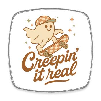 Creepin It Real drôle Halloween fantôme planche à roulettes - Magnet carré - blanc - Devant