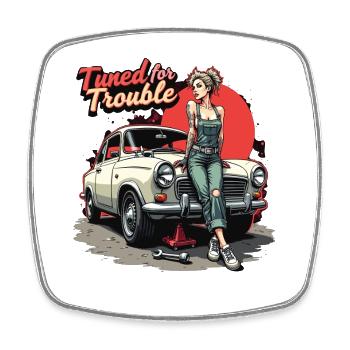 Tuned for Trouble - Retro Auto Girl Design - Magnet carré - blanc - Devant