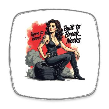 Tuned for Trouble - Retro Auto Girl Design - Magnet carré - blanc - Devant