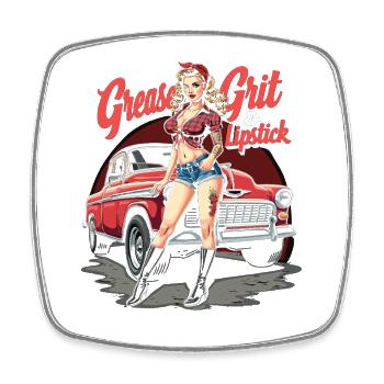 Tuned for Trouble - Retro Auto Girl Design - Magnet carré - blanc - Devant