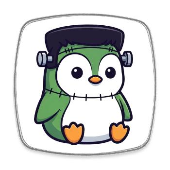 Mignon Halloween Pingouin Zombie Monstre Dessin animé - Magnet carré - blanc - Devant