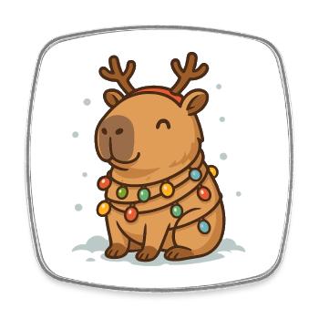 ✨ Reindeer Capybara with Fairy Lights 🎄 - Square fridge magnet - white - Front
