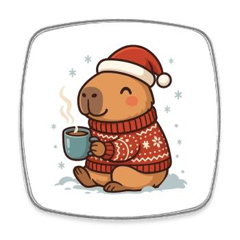 ✨ Cozy Capybara mit Kakao & Weihnachtsmütze - Viereckiger Kühlschrankmagnet - Weiß - Vorne