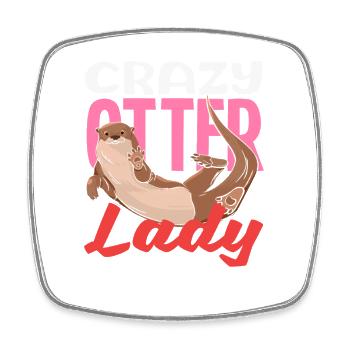 Crazy Otter Lady Sea Otter Cartoon - Square fridge magnet - white - Front