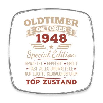 80. Geburtstag Geschenk Oldtimer Oktober 1948 - Viereckiger Kühlschrankmagnet - Weiß - Vorne
