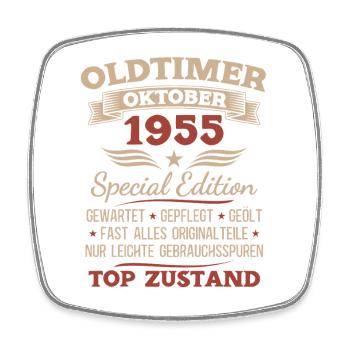 70. Geburtstag Geschenk Oldtimer Oktober 1955 - Viereckiger Kühlschrankmagnet - Weiß - Vorne