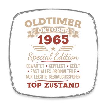 Cadeau 60ème anniversaire Voiture Ancienne Octobre 1965 - Magnet carré - blanc - Devant