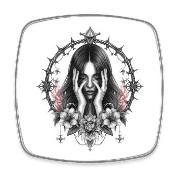 Gothique Fleur Anneaux Portrait - Magnet carré - blanc - Devant