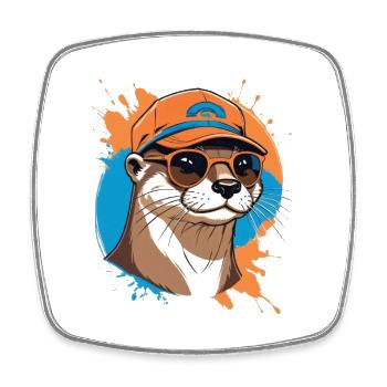 Otter in cap with sunglasses - Square fridge magnet - white - Front