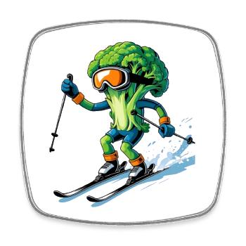 Broccoli Ski Adventure - Square fridge magnet - white - Front