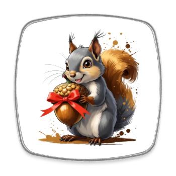 Eichhörnchen mit roter Eichel - Viereckiger Kühlschrankmagnet - Weiß - Vorne