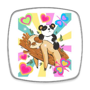 Panda ruht auf Ast mit Herzen - Viereckiger Kühlschrankmagnet - Weiß - Vorne