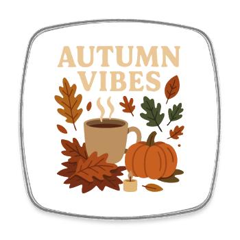 Herbst Vibes: Kaffee, Kürbis & Blätter - Viereckiger Kühlschrankmagnet - Weiß - Vorne