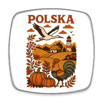 Polska Herbstlandschaft mit Storch und Hahn - Viereckiger Kühlschrankmagnet - Weiß - Vorne