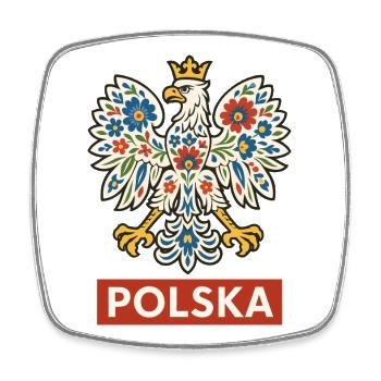 Aigle blanc polonais à motif floral folklorique - Magnet carré - blanc - Devant