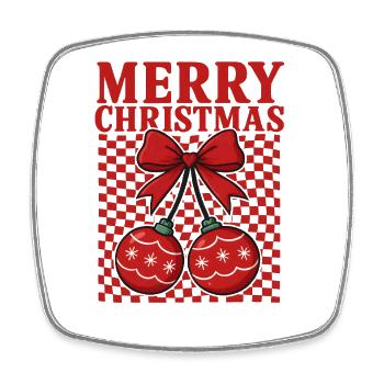 Red Christmas Ornament Bow - Square fridge magnet - white - Front