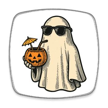 Cool Halloween Ghost with Cocktail - Square fridge magnet - white - Front