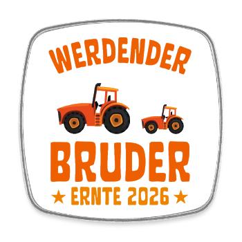 Expectant BROTHER Harvest 2026 Tractor - Square fridge magnet - white - Front