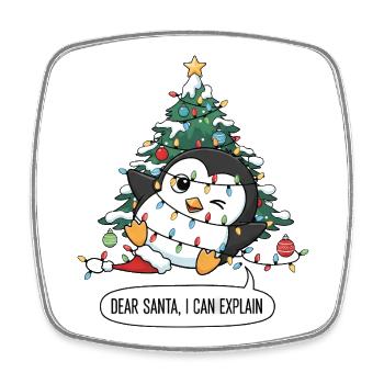 Clumsy Penguin Christmas Tree Fairy Lights - Square fridge magnet - white - Front