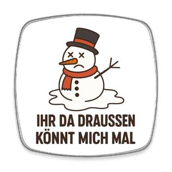 Chagrin bonhomme de neige disant Design Noël Père Noël - Magnet carré - blanc - Devant