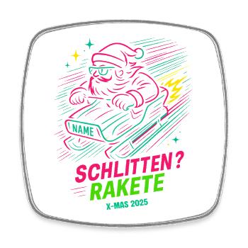 Neon Weihnachtsmann Snowboard Rakete Santa - Viereckiger Kühlschrankmagnet - Weiß - Vorne