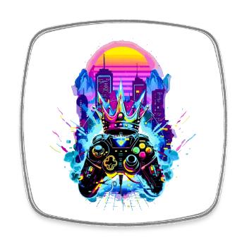 Gaming King Retrowave Controller Neon 80s City - Magnet carré - blanc - Devant
