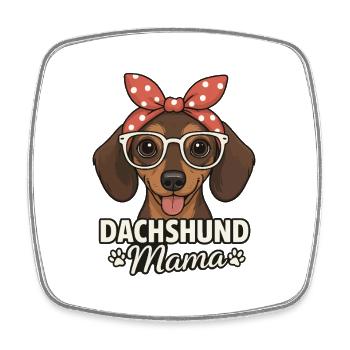 Dachshund Mama Cartoon mit Brille - Viereckiger Kühlschrankmagnet - Weiß - Vorne