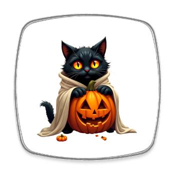 Halloween Cat with Halloween Pumpkin - Viereckiger Kühlschrankmagnet - Weiß - Vorne
