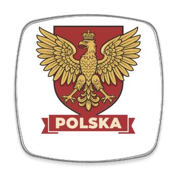 Écusson héraldique de l’aigle royal de Pologne sur bouclier rouge - Magnet carré - blanc - Devant