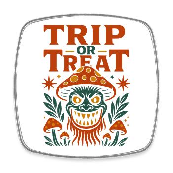 Trip oder Treat Psychedelisches Pilzmonster - Viereckiger Kühlschrankmagnet - Weiß - Vorne