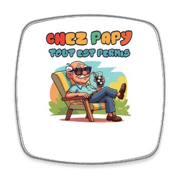 Chez Papy tout est permis - Magnet carré - blanc - Devant