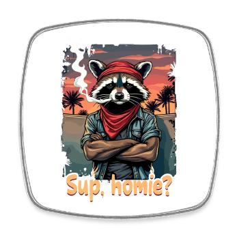 Racoon Sunset Streetstyle - Viereckiger Kühlschrankmagnet - Weiß - Vorne