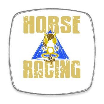 Zen Horse Racing Funny Meditating Humor - Square fridge magnet - white - Front