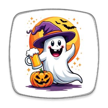 Fröhlicher Bier-Geist feiert Halloween - Magnet carré - blanc - Devant