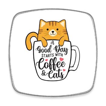 Guter Tag beginnt mit Kaffee und Katzen - Viereckiger Kühlschrankmagnet - Weiß - Vorne
