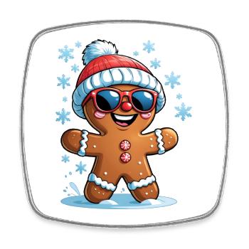 Winter Lebkuchen mit Sonnenbrille - Viereckiger Kühlschrankmagnet - Weiß - Vorne