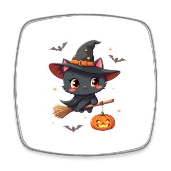 Halloween Cat with Halloween Pumpkin - Square fridge magnet - white - Front