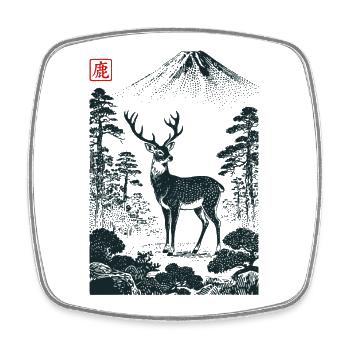 Mystic Deer with Hanko Stamp - Square fridge magnet - white - Front