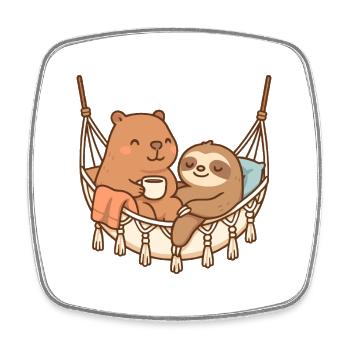 Capybara & Faultier – Cozy Friends in Hängematte ☕ - Viereckiger Kühlschrankmagnet - Weiß - Vorne