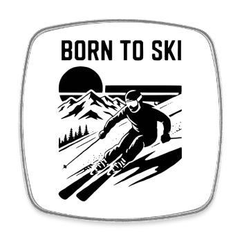 Skifahren Born To Ski Zitat - Viereckiger Kühlschrankmagnet - Weiß - Vorne
