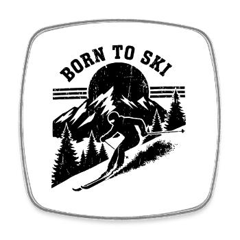 Skifahren Born To Ski Zitat - Viereckiger Kühlschrankmagnet - Weiß - Vorne