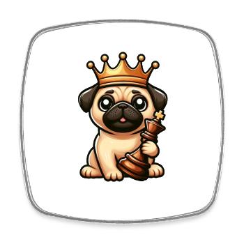 Mops Schachspieler Schachfigur Hund König Königin - Viereckiger Kühlschrankmagnet - Weiß - Vorne