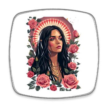 Rose Moon Portrait with Flower Circle - Square fridge magnet - white - Front