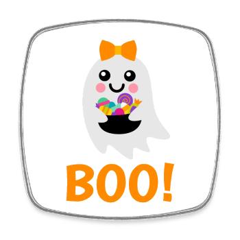 Ghost Boo! with sweets tour for your children - Square fridge magnet - white - Front