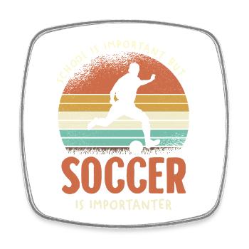 Soccer Ist Wichtiger Retro Sonnenuntergang - Viereckiger Kühlschrankmagnet - Weiß - Vorne
