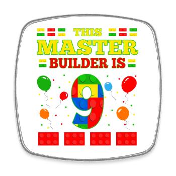 Master Builder 9 Years Old Block Building 9th BDay - Square fridge magnet - white - Front