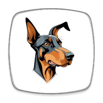 Dobermann Kopf Cartoon Illustration - Viereckiger Kühlschrankmagnet - Weiß - Vorne