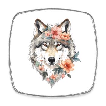 Flower Wolf Portrait - Square fridge magnet - white - Front