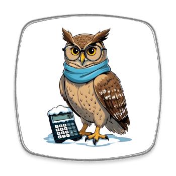 Winter owl with glasses and scarf - Square fridge magnet - white - Front